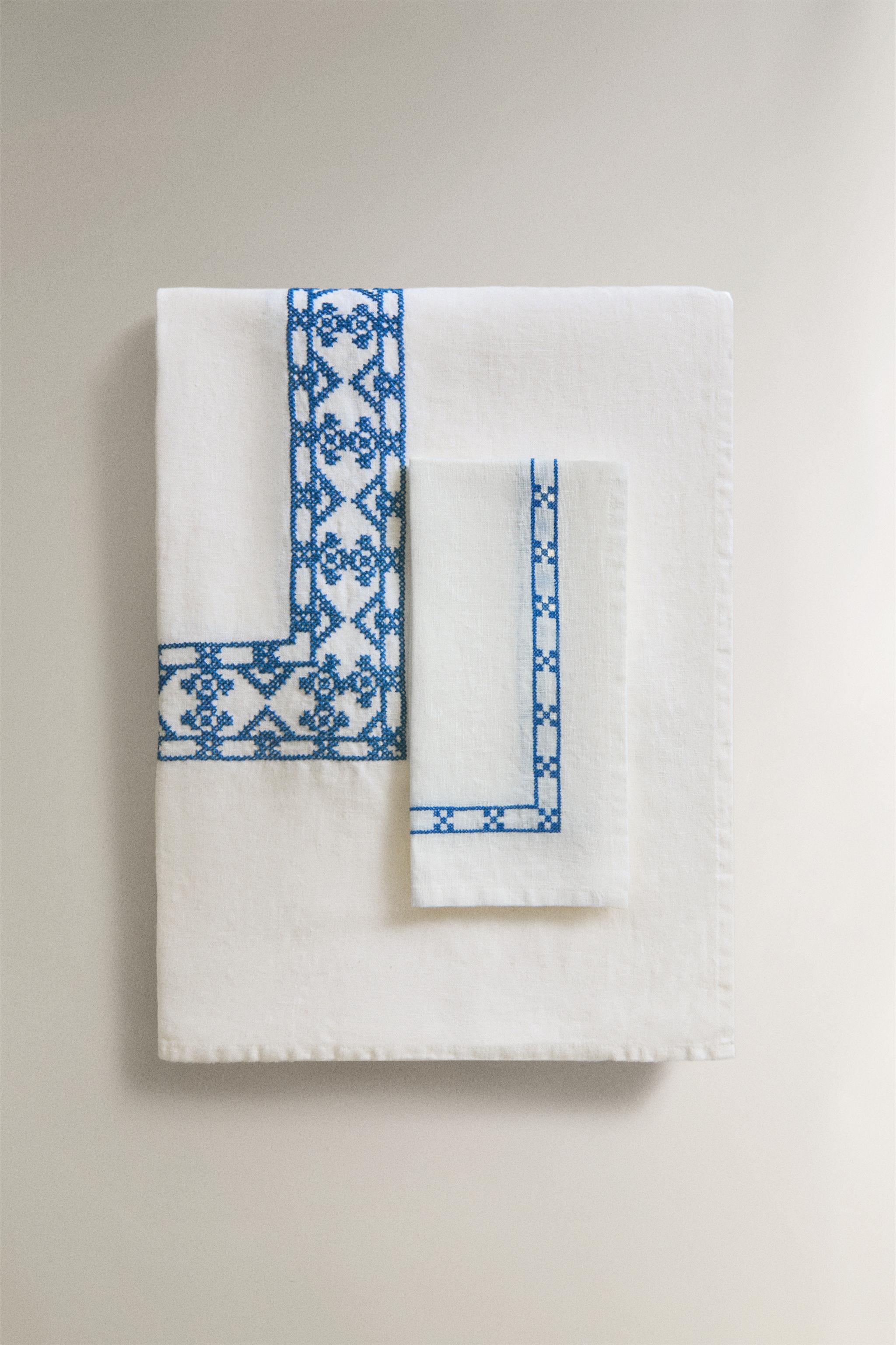 NAPPE LIN BRODERIE GÉOMÉTRIQUE